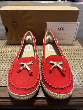 UGG Red Suede Moccasin Slip-On Flats